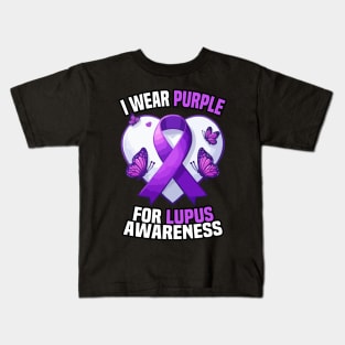I Wear Purple For Lupus Awareness Buturflies Kids T-Shirt